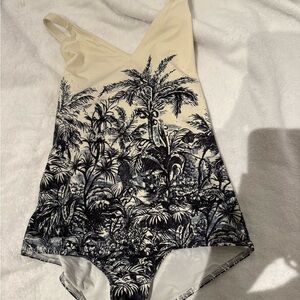 Dior Cream and Black Tropical One-Piece Swimsuit
